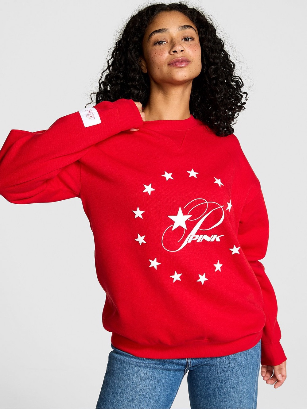 PINK Victoria's Secret Red Star Logo Crewneck Sweatshirt, Size Large